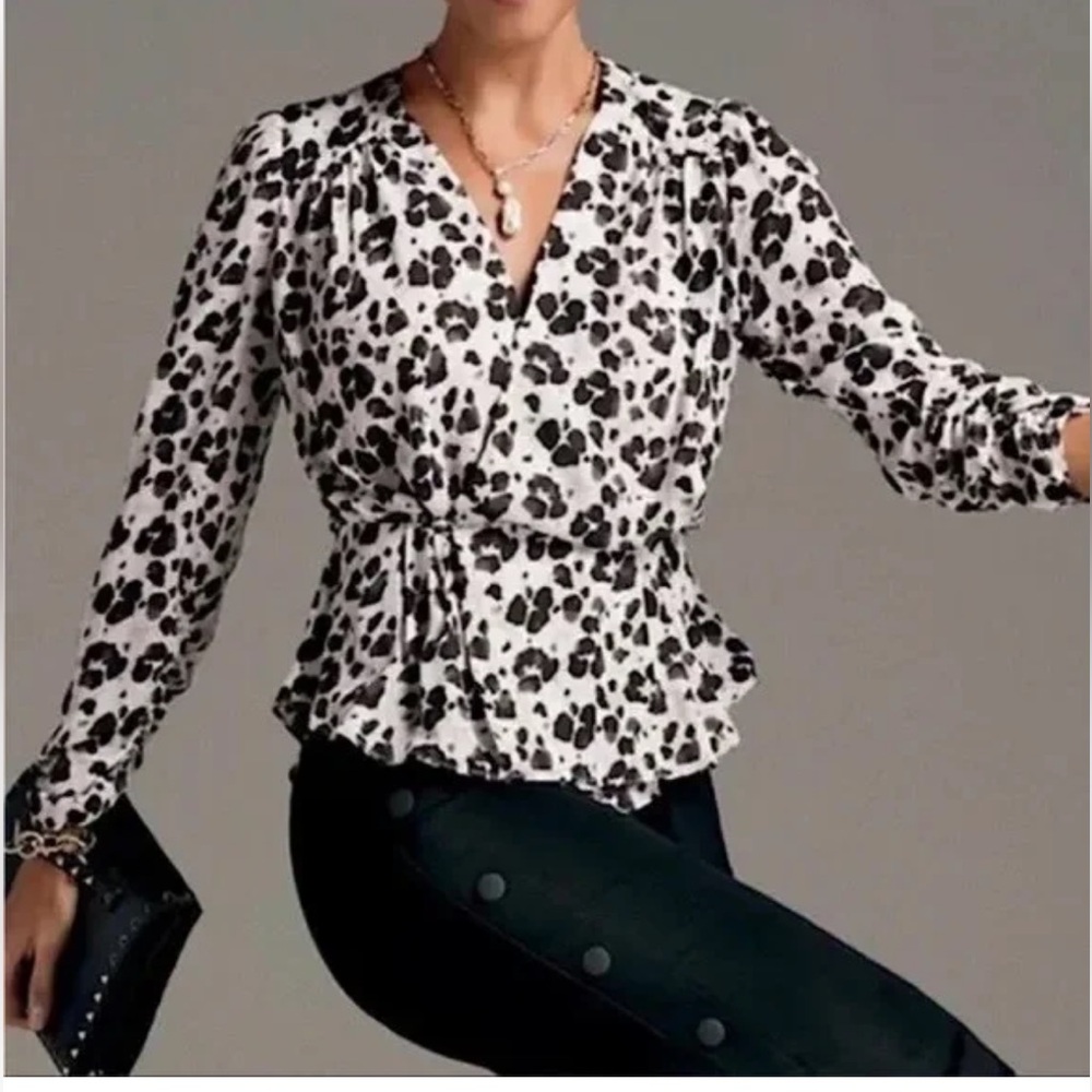 Cabi Black and White Animal Print Blouse